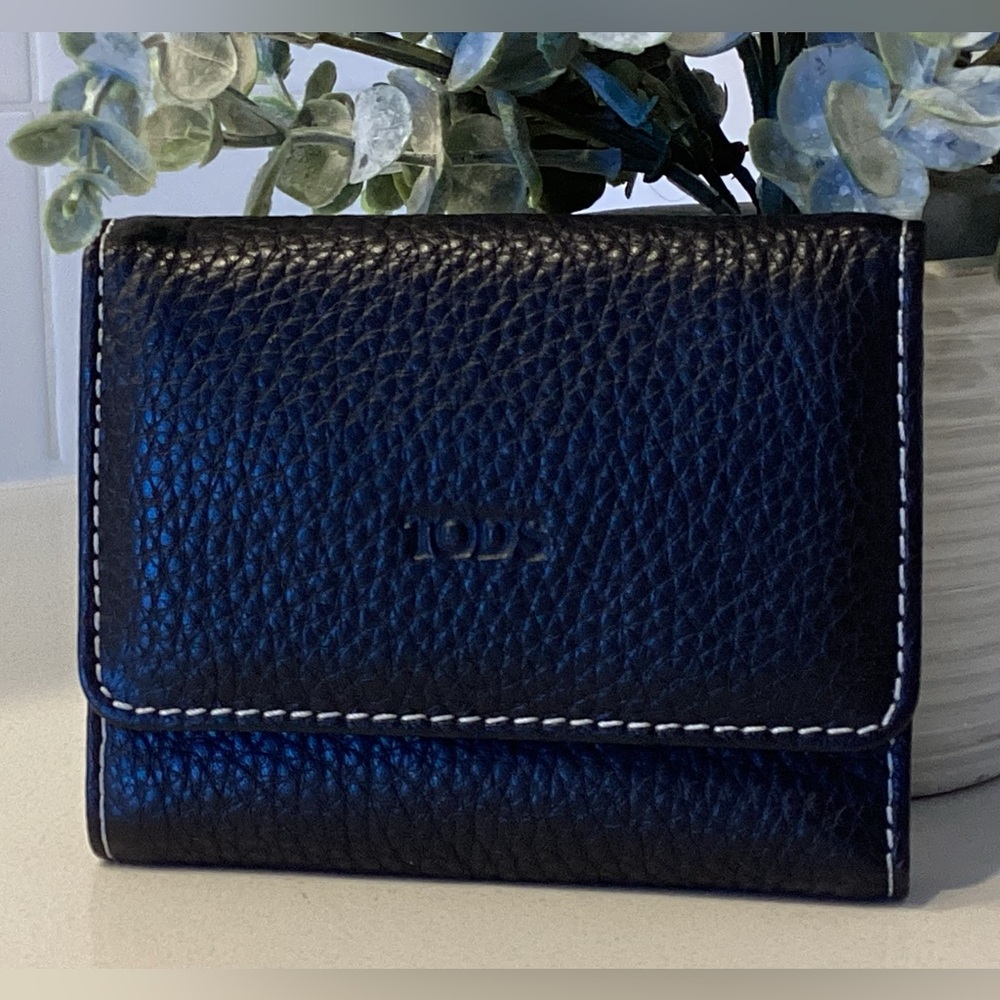 Tod’s Black Pebbled Leather Tri-Fold Women's Wallet